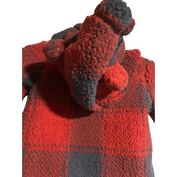 Carters Baby Sherpa Fleece Hooded Plaid Bunting With Ears Size 6M Red/Blue - Picture 3 of 6